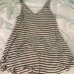 White and navy striped swing dress